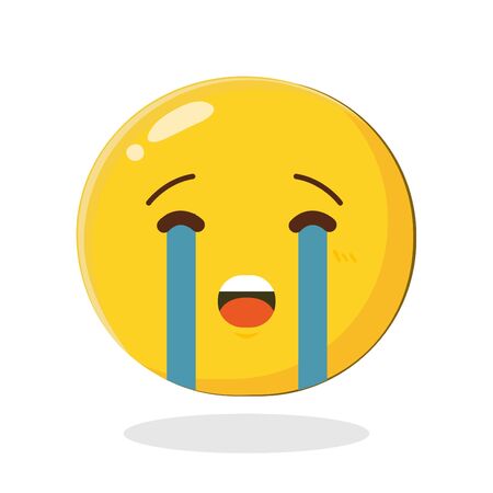 Yellow emoticon unhappy face with crying tear icon. Cartoon Isolated vector illustration on white backgroundのイラスト素材
