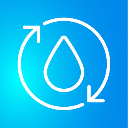 Water recycle icon. Outline vector illustration. Water drops outline icon. Pretty blue background.のイラスト素材