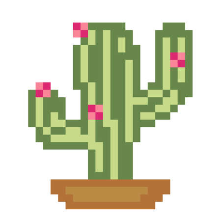 Cactus patern. Pixel cactus image. Vector Illustration of pixel art.のイラスト素材