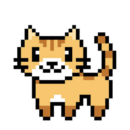 Pixel cat image. Vector Illustration of pixel art.のイラスト素材