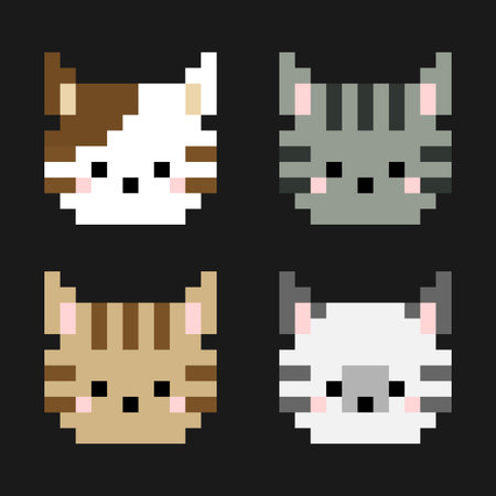Pixel tabby cat head. Pixel art vector illustration.のイラスト素材