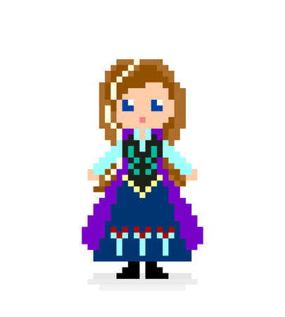 Cute anime princess pixel image. Vector illustration of cross stitch pattern.のイラスト素材