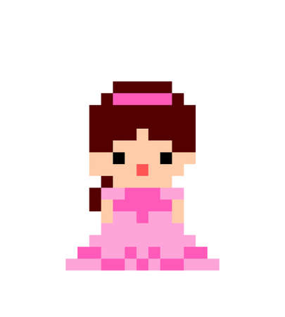 Pixel image of cute girl wearing pink dress. Vector illustration of cross stitch pattern.のイラスト素材