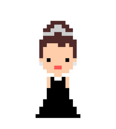 Pixel image of princess wearing black dress. Vector illustration of cross stitch pattern.のイラスト素材