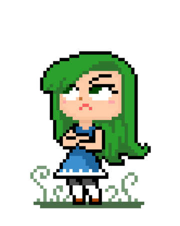 Anime angry girl pixel image. vector illustrationのイラスト素材