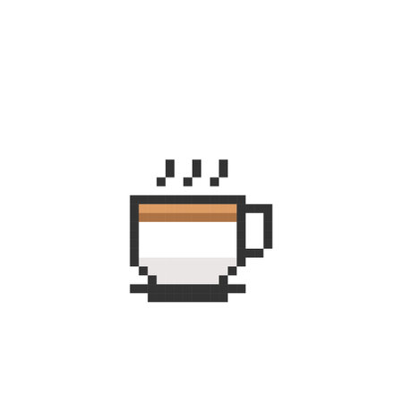 Pixel coffee cup logo image. 8 bit vector illustration game icon.のイラスト素材