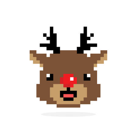 pixel image of deer with red nose. fawns cross stitch pattern vector illustration.のイラスト素材