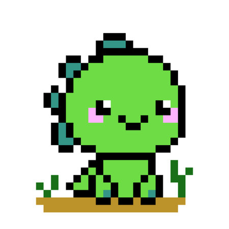 Pixel baby dinosaur image. Pixel art vector illustration.