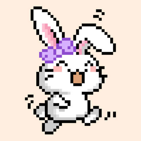 Rabbit pattern. Pixel happy rabbit image. Vector Illustration of pixel art.のイラスト素材