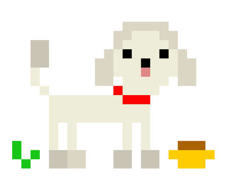 Pixel poodle dog with food's image. Silver dog pattern, Vector Illustration of pixel art.のイラスト素材
