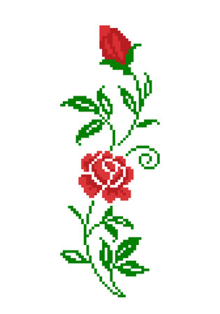 rose pixel image. cross stitch or crochet pattern vector illustration.のイラスト素材