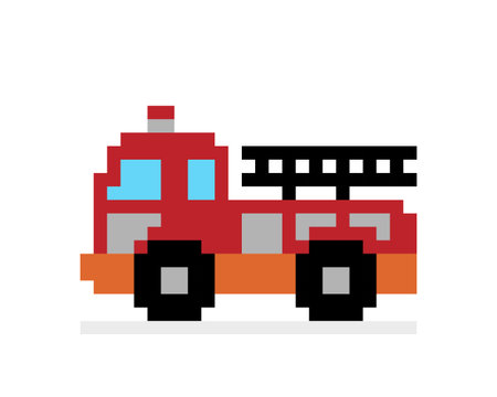 Pixel fire truck image. Vector illustration of cross stitch pattern.