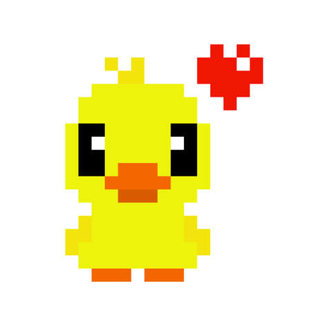 Pixel baby duck image. Vector Illustration of pixel art.のイラスト素材