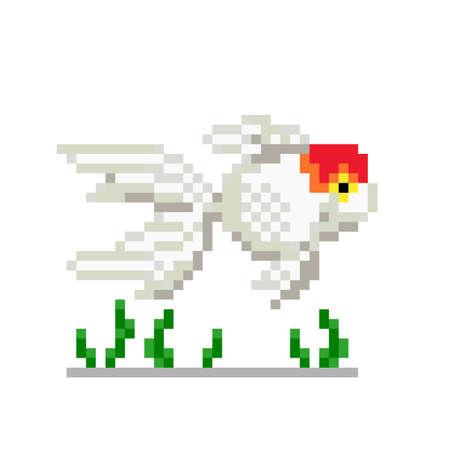 Pixel goldfish image. Vector illustration of cross stitch pattern.のイラスト素材