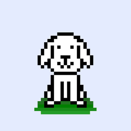 Pixel white dog image. Vector illustration of cross stitch pattern.のイラスト素材