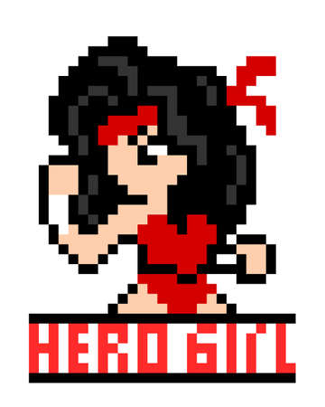 Cute super hero girl pattern image. Super girl Vector illustration of pixel artのイラスト素材