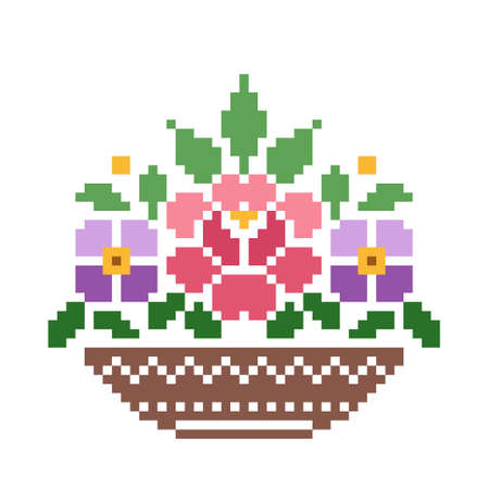 flower cross stitch pattern. Pixel flower image. Vector illustration.のイラスト素材
