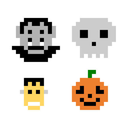 Halloween pixel collection image. Scary character vector illustration.のイラスト素材