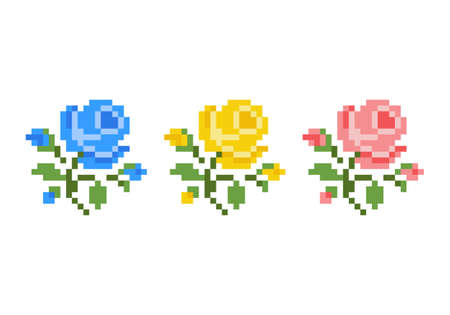 flower cross stitch pattern. Pixel flower image. Vector illustration.のイラスト素材
