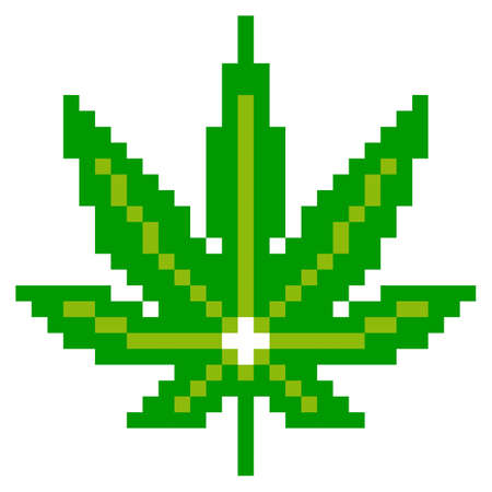 Marijuana leaf pattern. Pixel marijuana image. Vector Illustration of pixel art.のイラスト素材