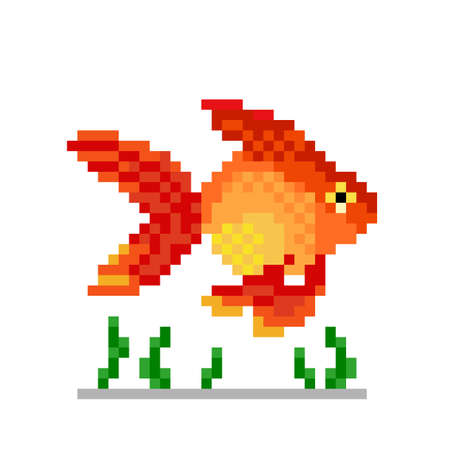 Pixel goldfish image. Vector illustration of cross stitch pattern.のイラスト素材