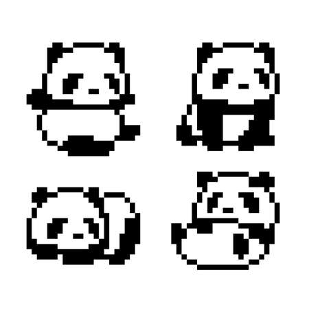 Collection of pixel panda pictures. vector illustration.のイラスト素材