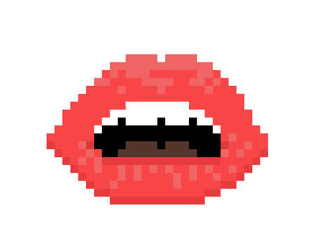 Pixel lip image. cross stitch or crochet pattern vector illustration.のイラスト素材