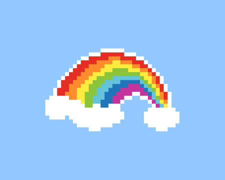 Pixel rainbow and cloud image. Vector illustration of cross stitch pattern.のイラスト素材