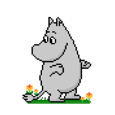 Pixel hippo image for t-shirt. Vector illustration of a cross stitch pattern.のイラスト素材