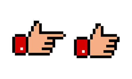 Pixel cursor hand image. Vector Illustration of pixel art.のイラスト素材