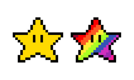 Pixel star set image. Vector Illustration of pixel art.のイラスト素材
