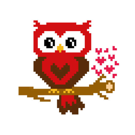 Pixel owl image. cross stitch or crochet pattern vector illustration.のイラスト素材