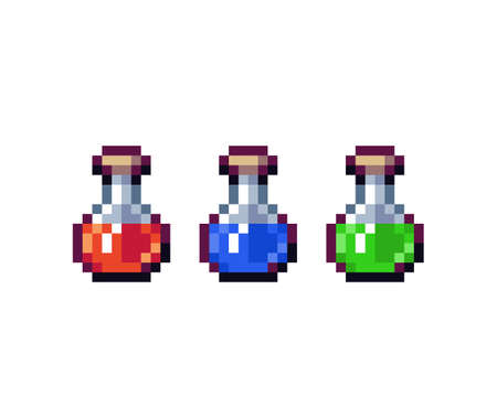 Pixel image potion bottle for game items. cross stitch pattern vector illustration.のイラスト素材