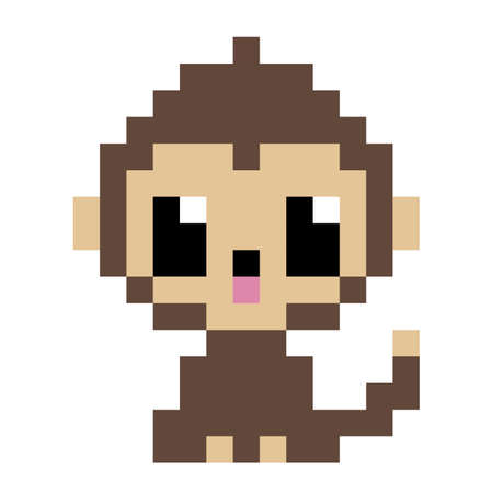 Monkey. Pixel Monkey image. Vector Illustration of pixel art.のイラスト素材