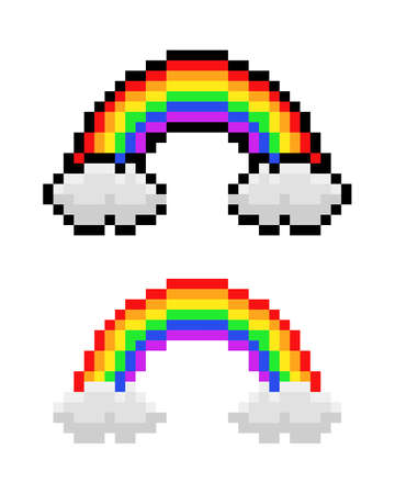 Pixel rainbow and clouds image. Vector Illustration of pixel art.のイラスト素材