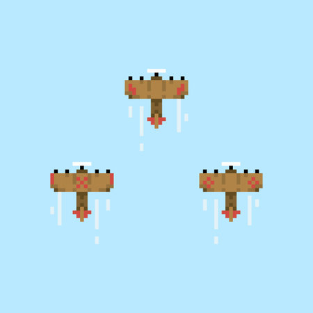 Pixel fighter airplane image. Vector illustration of cross stitch pattern.