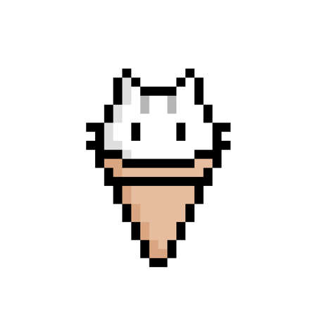 Pixel ice cream cone with cat's head isolated. Vector Illustration.のイラスト素材
