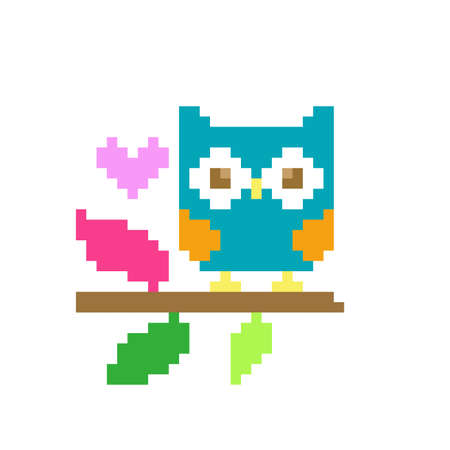 Pixel owl image. Vector illustration of a cross stitch pattern.のイラスト素材