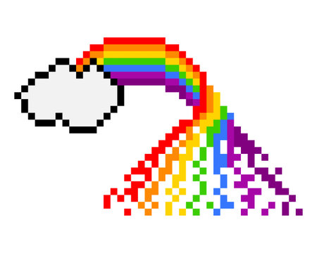 Pixel rainbow and clouds image. Pattern crochet sample. Vector Illustration of pixel art.のイラスト素材