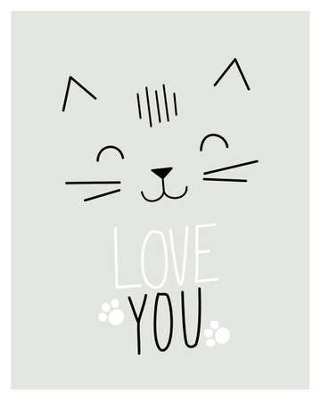 smile cat face. cute simple animal faces for kids posters and t-shirt designsのイラスト素材