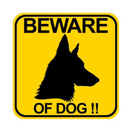 Attention sticker. beware of the dog sign vector on a yellow background. Vector illustrationのイラスト素材