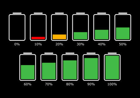 Battery UI icon set for app and web. User interface icon design. Vector illustration of a battery charger icon.のイラスト素材