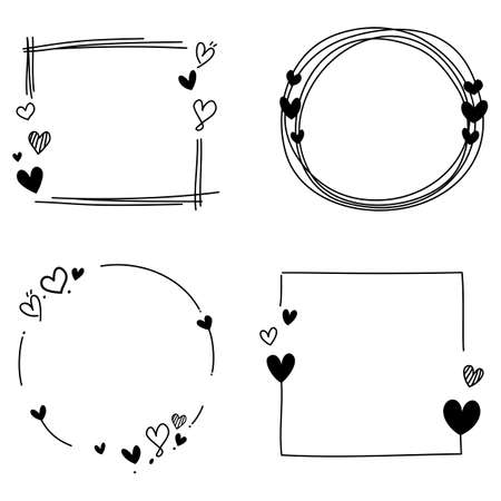 Cute hand drawn doodle frame. frames and decorations for design.のイラスト素材