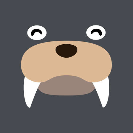 walrus face cartoon. simple cute animal face t-shirt design for kids. Vector illustration.のイラスト素材