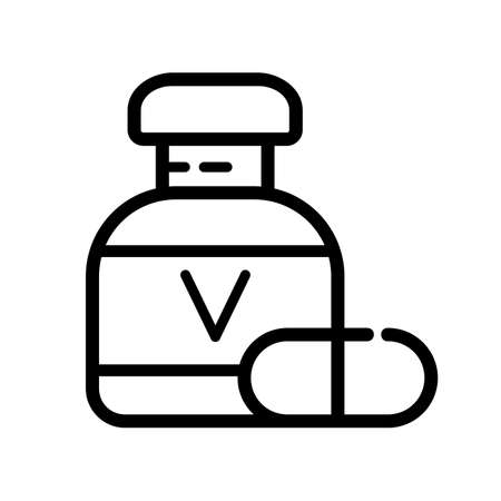Pill and vitamin bottle icon. High quality black line  for website and mobile app design. Vector illustration on a white background.のイラスト素材