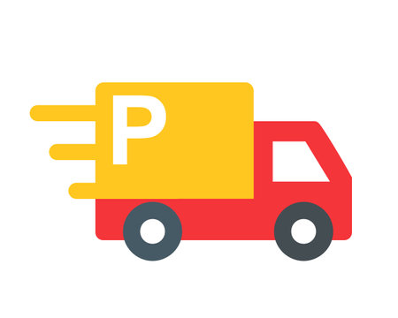 Fast shipping delivery truck package vector icon for apps and websites. Color delivery car iconのイラスト素材