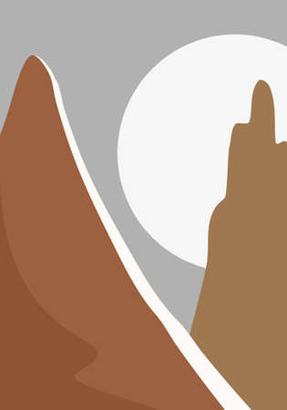 Mountain flat design with big moon. creative minimalist illustration for wall decoration, postcard or brochure cover design.のイラスト素材