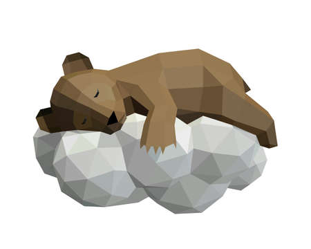 Polygon art of a bear sleeping on a cloud. vector illustrationのイラスト素材