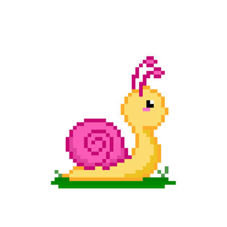 Pixel snail image. Vector illustration of a cross stitch pattern.のイラスト素材