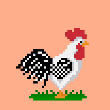 Pixel rooster image. cross stitch pattern or t-shirt design vector illustration.のイラスト素材